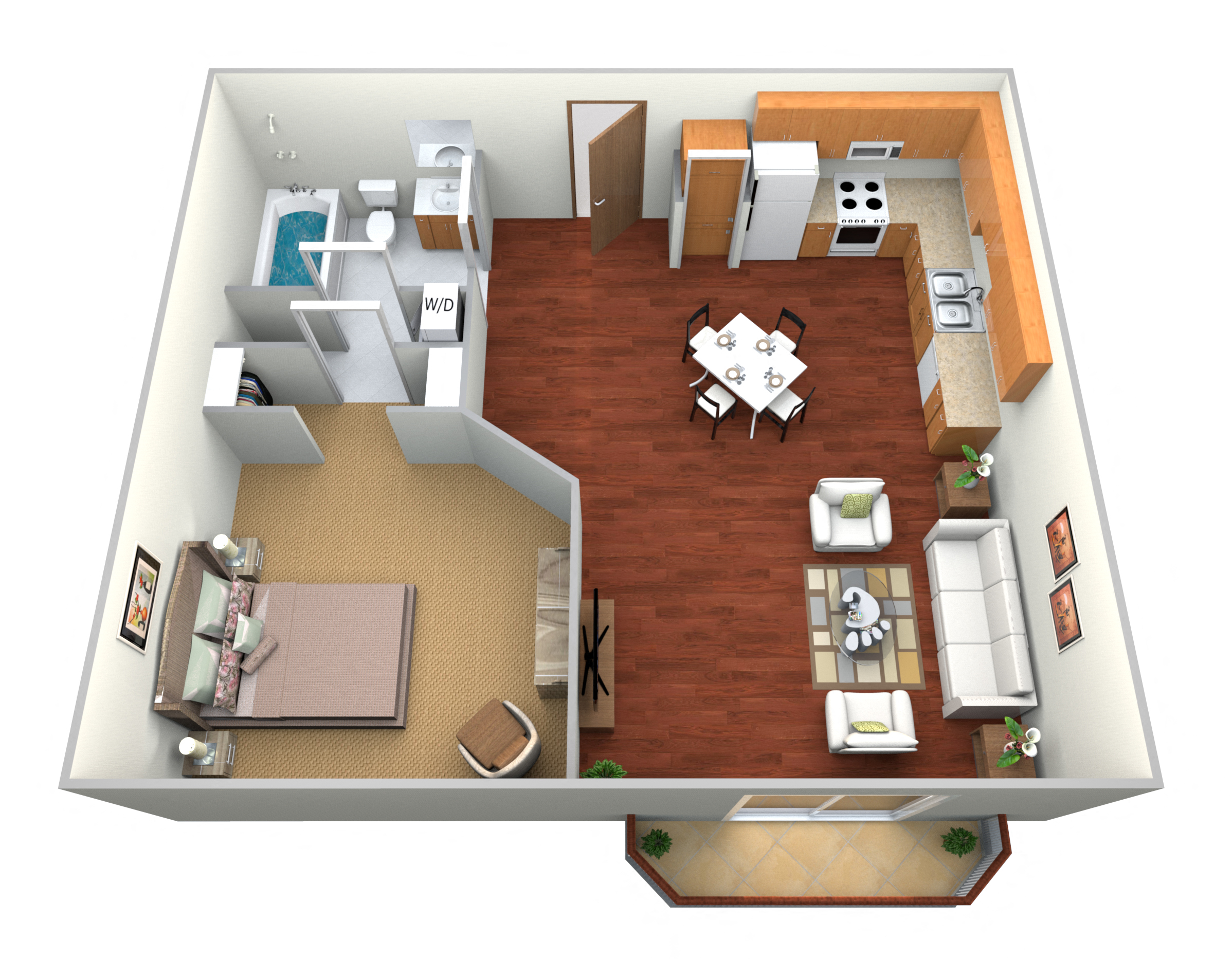 Floor plan for 1 bed, 1 bath, 575 sqft